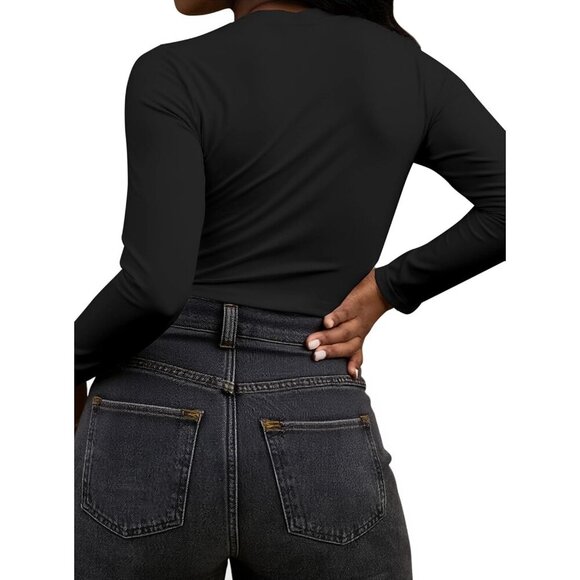 Long Sleeve Crop Top Women Fitted Graphic Crew Neck Casual for Fall - Picture 3 of 6